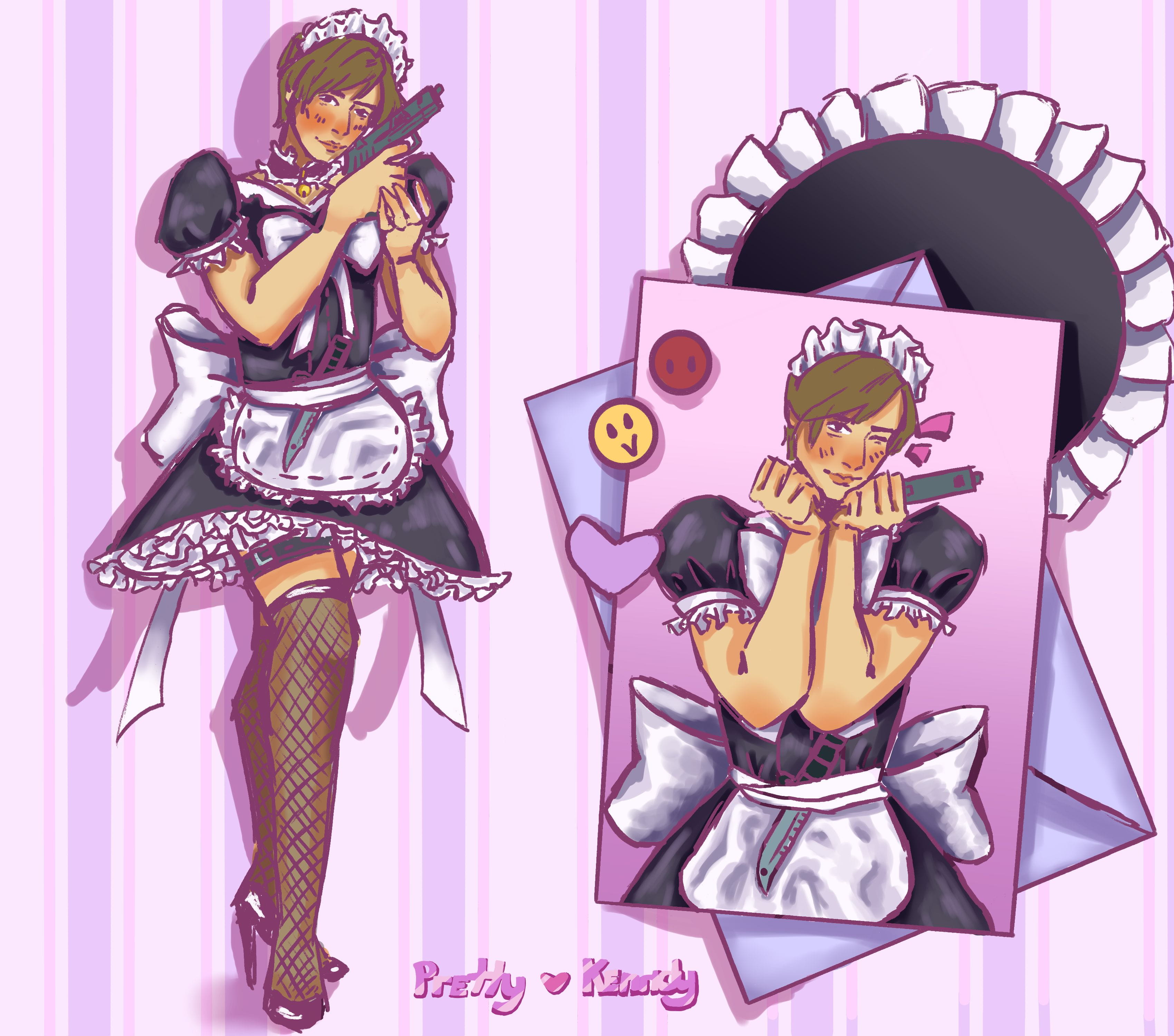 Leon Kennedy in a maid dress